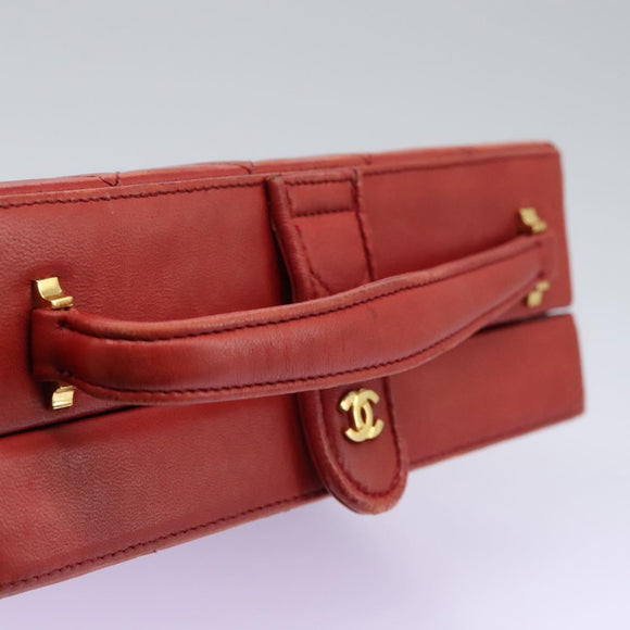 CHANEL Matelasse Hand Bag Lamb Skin 2way Red CC Auth 115600V