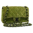CHANEL Mini Matelasse 20 Single Flap Chain Bag Velor Green CC Auth 115601A-1