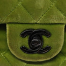 CHANEL Mini Matelasse 20 Single Flap Chain Bag Velor Green CC Auth 115601A-14