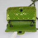 CHANEL Mini Matelasse 20 Single Flap Chain Bag Velor Green CC Auth 115601A-15