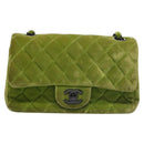 CHANEL Mini Matelasse 20 Single Flap Chain Bag Velor Green CC Auth 115601A-2