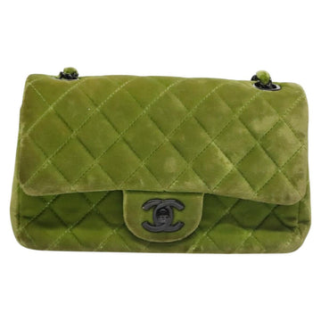 CHANEL Mini Matelasse 20 Single Flap Chain Bag Velor Green CC Auth 115601A - 0