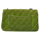 CHANEL Mini Matelasse 20 Single Flap Chain Bag Velor Green CC Auth 115601A-3