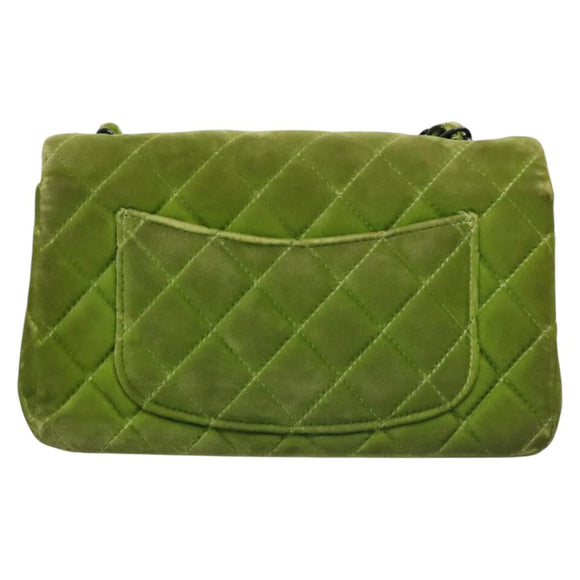 CHANEL Mini Matelasse 20 Single Flap Chain Bag Velor Green CC Auth 115601A