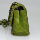 CHANEL Mini Matelasse 20 Single Flap Chain Bag Velor Green CC Auth 115601A-4