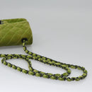 CHANEL Mini Matelasse 20 Single Flap Chain Bag Velor Green CC Auth 115601A-7