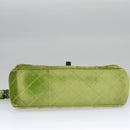 CHANEL Mini Matelasse 20 Single Flap Chain Bag Velor Green CC Auth 115601A-9