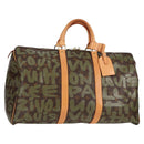 LOUIS VUITTON Monogram Graffiti Keepall 50 Boston Bag Khaki M92196 Auth 115621AM-1
