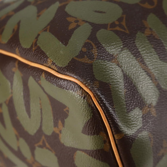LOUIS VUITTON Monogram Graffiti Keepall 50 Boston Bag Khaki M92196 Auth 115621SAM