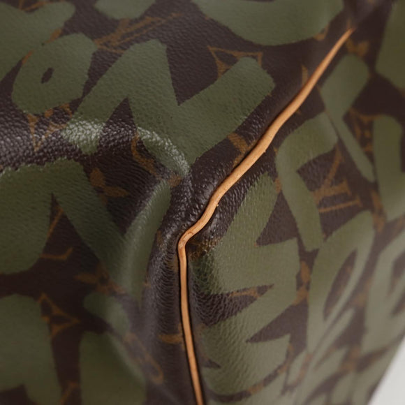 LOUIS VUITTON Monogram Graffiti Keepall 50 Boston Bag Khaki M92196 Auth 115621SAM