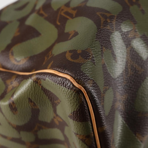 LOUIS VUITTON Monogram Graffiti Keepall 50 Boston Bag Khaki M92196 Auth 115621SAM