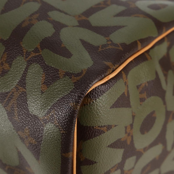 LOUIS VUITTON Monogram Graffiti Keepall 50 Boston Bag Khaki M92196 Auth 115621SAM
