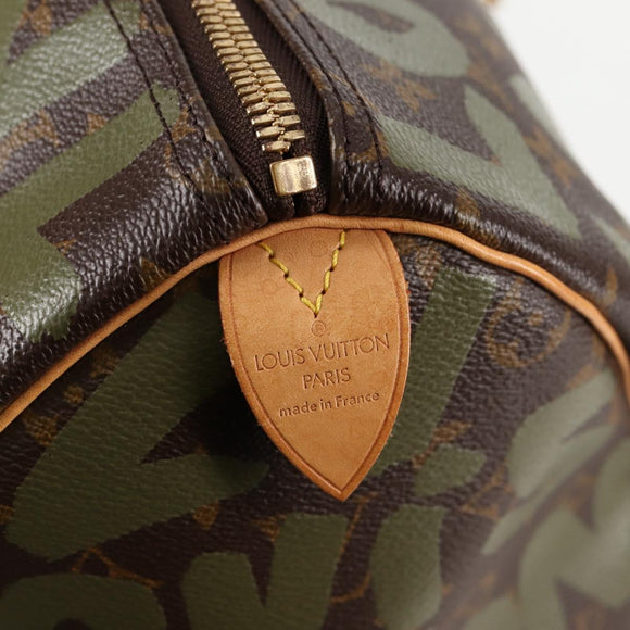 LOUIS VUITTON Monogram Graffiti Keepall 50 Boston Bag Khaki M92196 Auth 115621SAM
