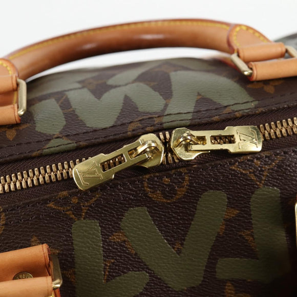 LOUIS VUITTON Monogram Graffiti Keepall 50 Boston Bag Khaki M92196 Auth 115621SAM