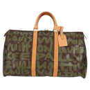 LOUIS VUITTON Monogram Graffiti Keepall 50 Boston Bag Khaki M92196 Auth 115621AM-13