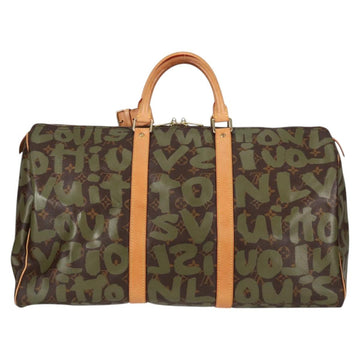 LOUIS VUITTON Monogram Graffiti Keepall 50 Boston Bag Khaki M92196 Auth 115621AM - 0