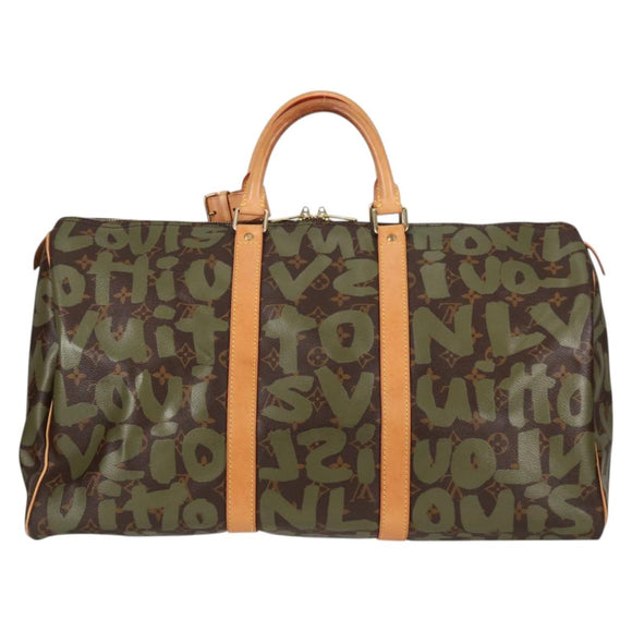LOUIS VUITTON Monogram Graffiti Keepall 50 Boston Bag Khaki M92196 Auth 115621SAM