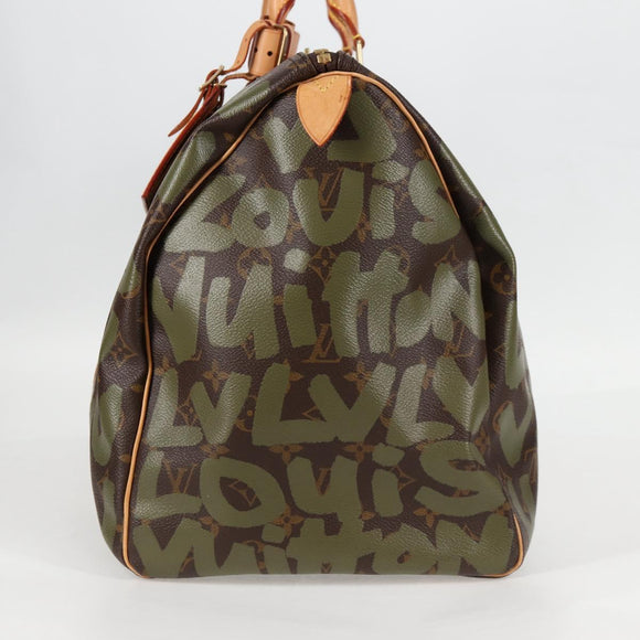 LOUIS VUITTON Monogram Graffiti Keepall 50 Boston Bag Khaki M92196 Auth 115621AM