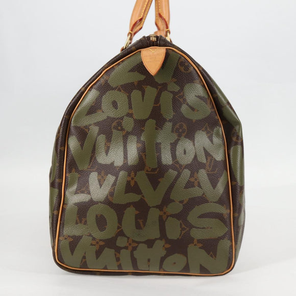 LOUIS VUITTON Monogram Graffiti Keepall 50 Boston Bag Khaki M92196 Auth 115621SAM