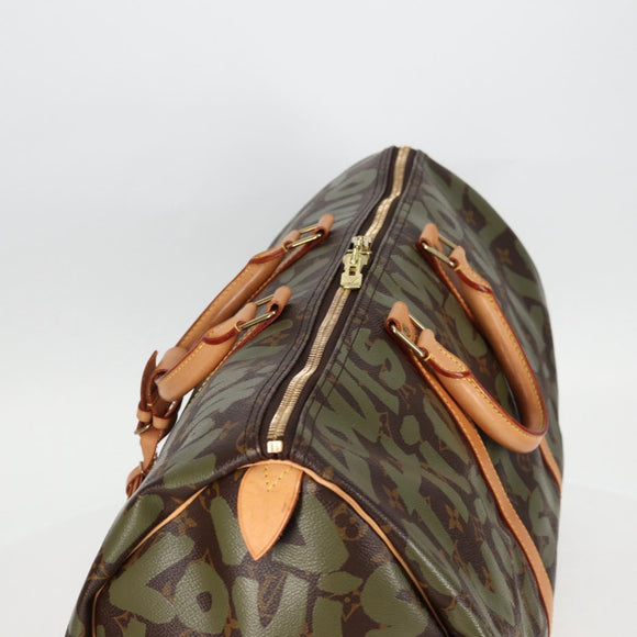 LOUIS VUITTON Monogram Graffiti Keepall 50 Boston Bag Khaki M92196 Auth 115621AM
