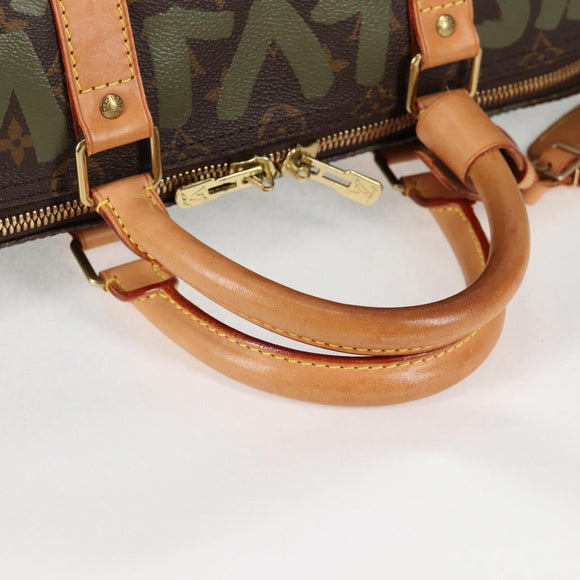 LOUIS VUITTON Monogram Graffiti Keepall 50 Boston Bag Khaki M92196 Auth 115621SAM