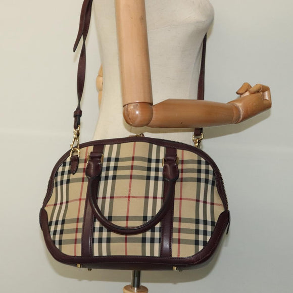 BURBERRY Nova Check Hand Bag Canvas 2way Beige Auth 115677