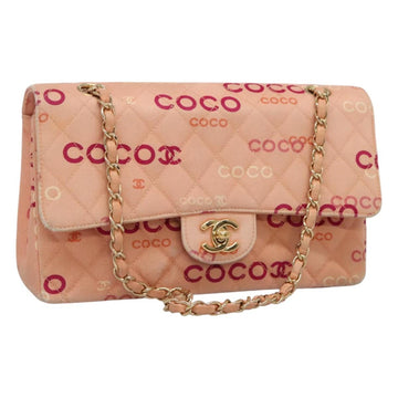 CHANEL Matelasse COCO Icon Chain Shoulder Bag Canvas Pink CC Auth 115714