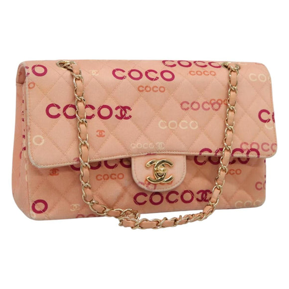 CHANEL Matelasse COCO Icon Chain Shoulder Bag Canvas Pink CC Auth 115714