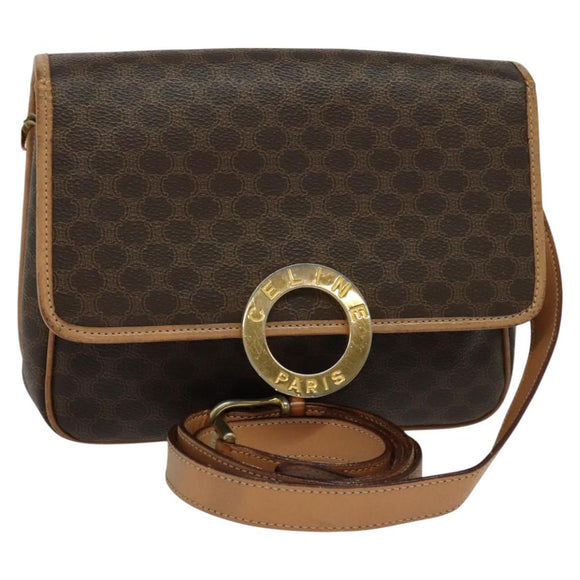 CELINE Macadam Canvas Shoulder Bag PVC Leather Brown Auth 115727