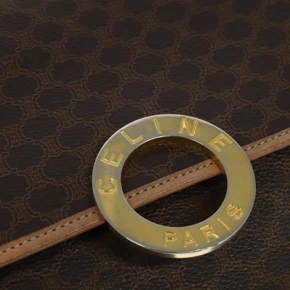 CELINE Macadam Canvas Shoulder Bag PVC Leather Brown Auth 115727