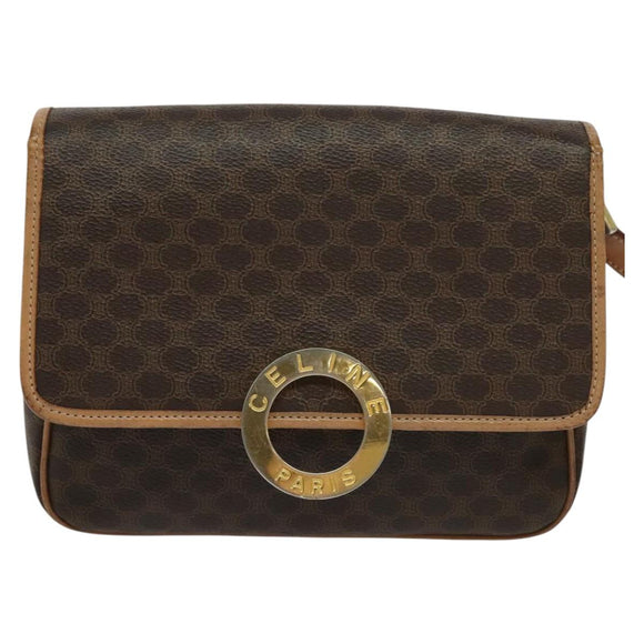 CELINE Macadam Canvas Shoulder Bag PVC Leather Brown Auth 115727