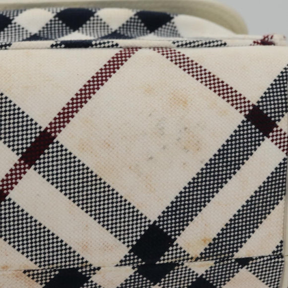 BURBERRY Nova Check Blue Label Hand Bag Canvas Leather Gold White Auth 115844