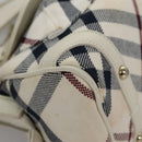 BURBERRY Nova Check Blue Label Hand Bag Canvas Leather Gold White Auth 115844-14