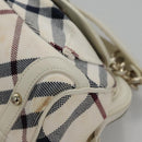 BURBERRY Nova Check Blue Label Hand Bag Canvas Leather Gold White Auth 115844-10