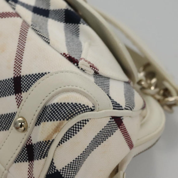 BURBERRY Nova Check Blue Label Hand Bag Canvas Leather Gold White Auth 115844