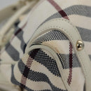 BURBERRY Nova Check Blue Label Hand Bag Canvas Leather Gold White Auth 115844-15