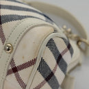 BURBERRY Nova Check Blue Label Hand Bag Canvas Leather Gold White Auth 115844-16