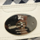 BURBERRY Nova Check Blue Label Hand Bag Canvas Leather Gold White Auth 115844-11