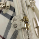 BURBERRY Nova Check Blue Label Hand Bag Canvas Leather Gold White Auth 115844-17