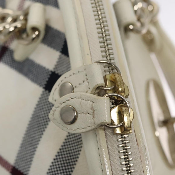 BURBERRY Nova Check Blue Label Hand Bag Canvas Leather Gold White Auth 115844