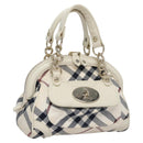 BURBERRY Nova Check Blue Label Hand Bag Canvas Leather Gold White Auth 115844-1
