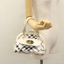 BURBERRY Nova Check Blue Label Hand Bag Canvas Leather Gold White Auth 115844-23