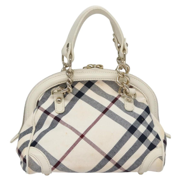 BURBERRY Nova Check Blue Label Hand Bag Canvas Leather Gold White Auth 115844