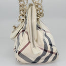 BURBERRY Nova Check Blue Label Hand Bag Canvas Leather Gold White Auth 115844-3