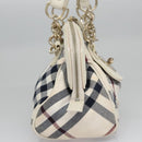 BURBERRY Nova Check Blue Label Hand Bag Canvas Leather Gold White Auth 115844-4