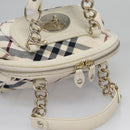 BURBERRY Nova Check Blue Label Hand Bag Canvas Leather Gold White Auth 115844-7