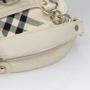 BURBERRY Nova Check Blue Label Hand Bag Canvas Leather Gold White Auth 115844-8
