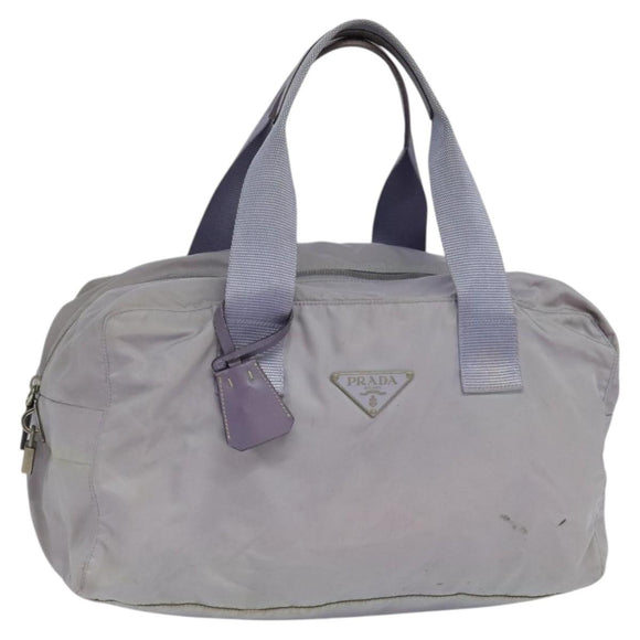 PRADA Boston Bag Nylon Purple Silver Auth 115876