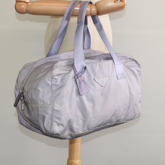 PRADA Boston Tasche Nylon Lila Silber Auth 115876
