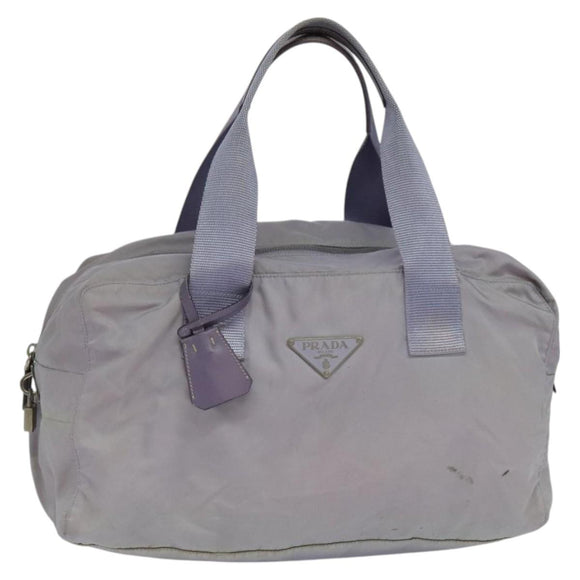 PRADA Boston Tasche Nylon Lila Silber Auth 115876
